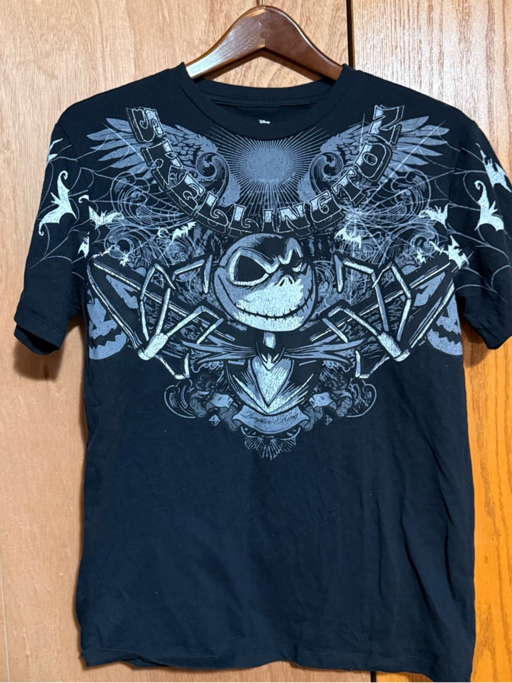 Disney Nightmare Before ChristmasBlack Short-Sleeve Tee with Gray Gothic Graphic
